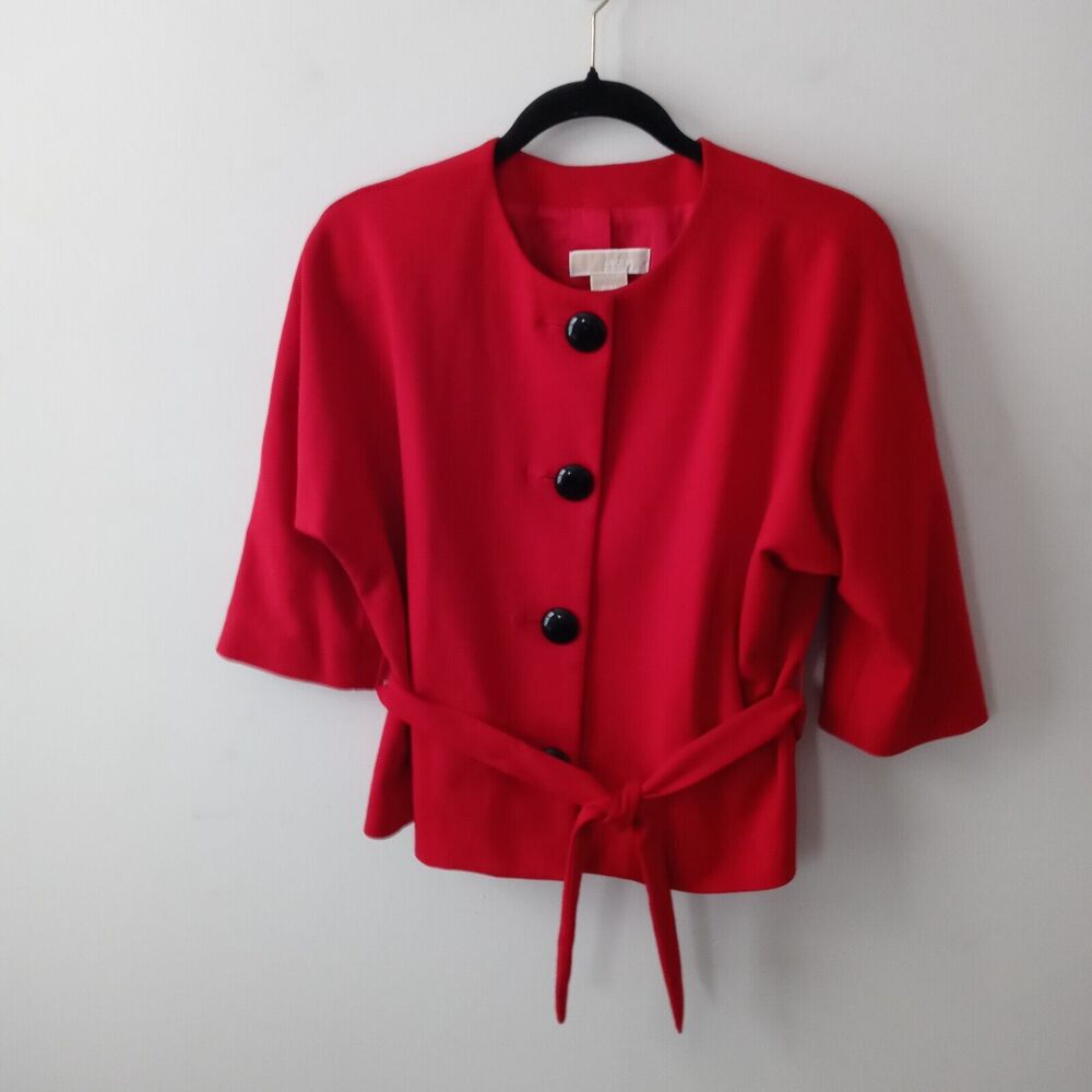 Women's Michael by Michael Kors Red Jacket Blazer Black Buttons Belt Size P/M